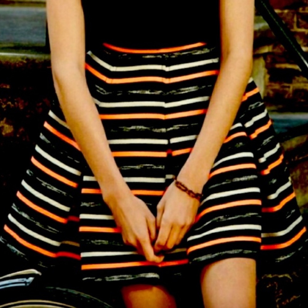HD in Paris Anthropologie Pleated Skirt Black Neon Orange Size 6